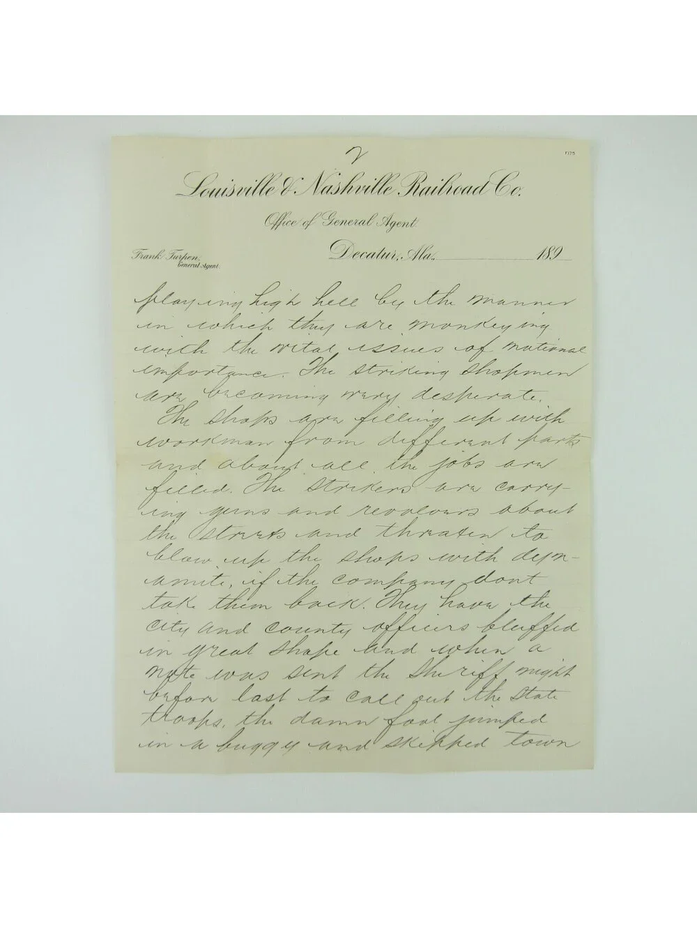 Louisville & Nashville Railroad Letter Envelope Frank Turpen Strike Antique 1893